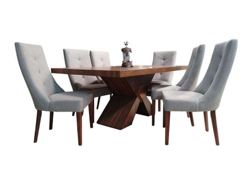 ANTECOMEDOR SIRIUS 180 X 110 CHAPA WALNUT CON SILLA SIMONE TELA MODENA TUSK - Image 2