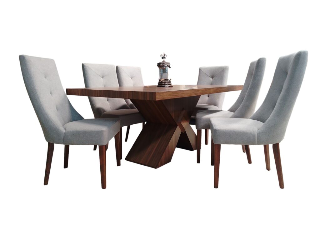 ANTECOMEDOR SIRIUS 180 X 110 CHAPA WALNUT CON SILLA SIMONE TELA MODENA TUSK - Image 2
