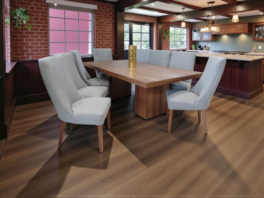 ANTECOMEDOR TELMA 220X120 NOGAL NATURAL CON 8 SILLAS ANGELOS TZALAM (MODENA GRATINE)