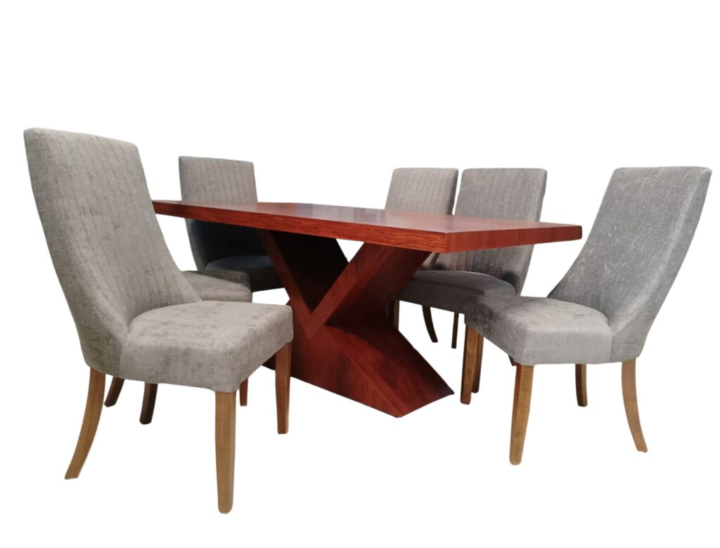 ANTECOMEDOR CARTAGENA TZALAM 180 X 110 CON 6 SILLAS SIRIUS NOGAL CLARO TELA GINEBRA OXFORD ABULLANADO - Image 2