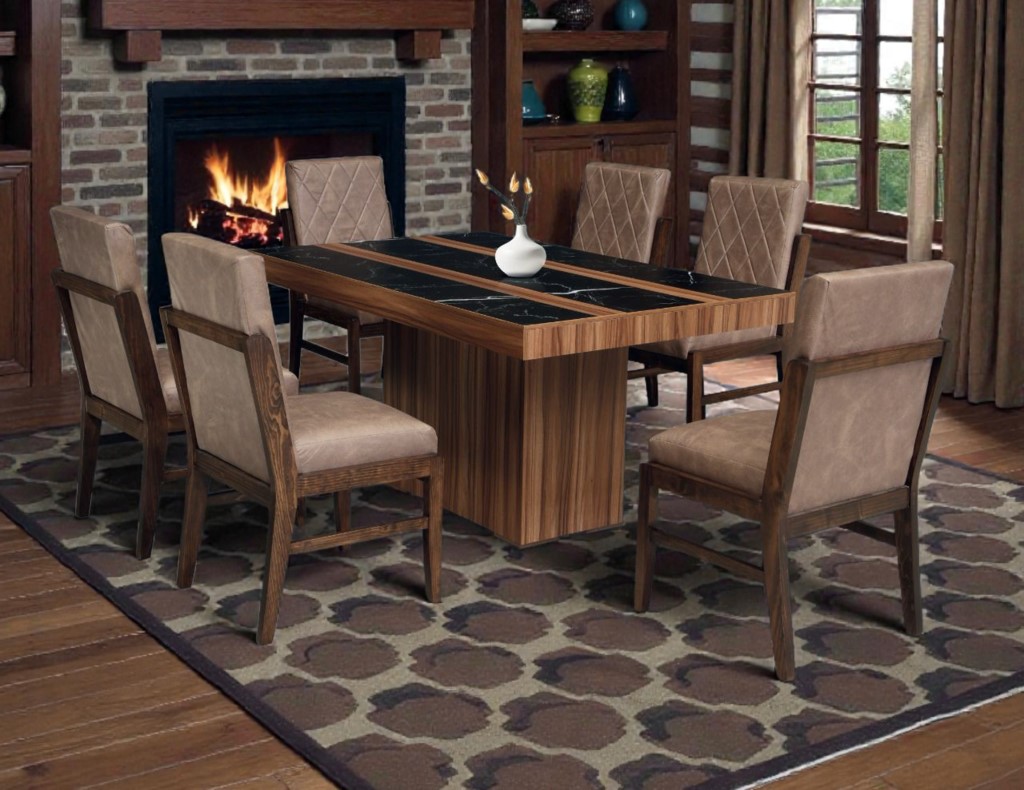 ANTECOMEDOR MONACO 6 SILLAS NATURA / CON MÁRMOL NEGRO