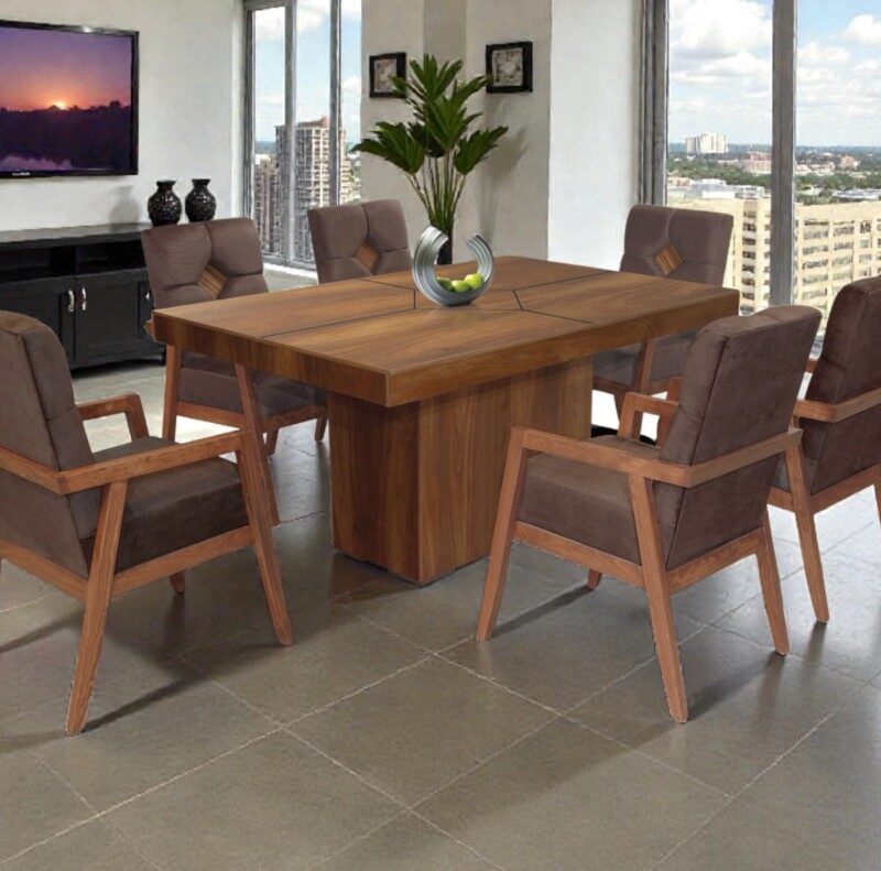 ANTECOMEDOR  CANCUN 6 SILLAS TAPIZ OSLO AVELLANA