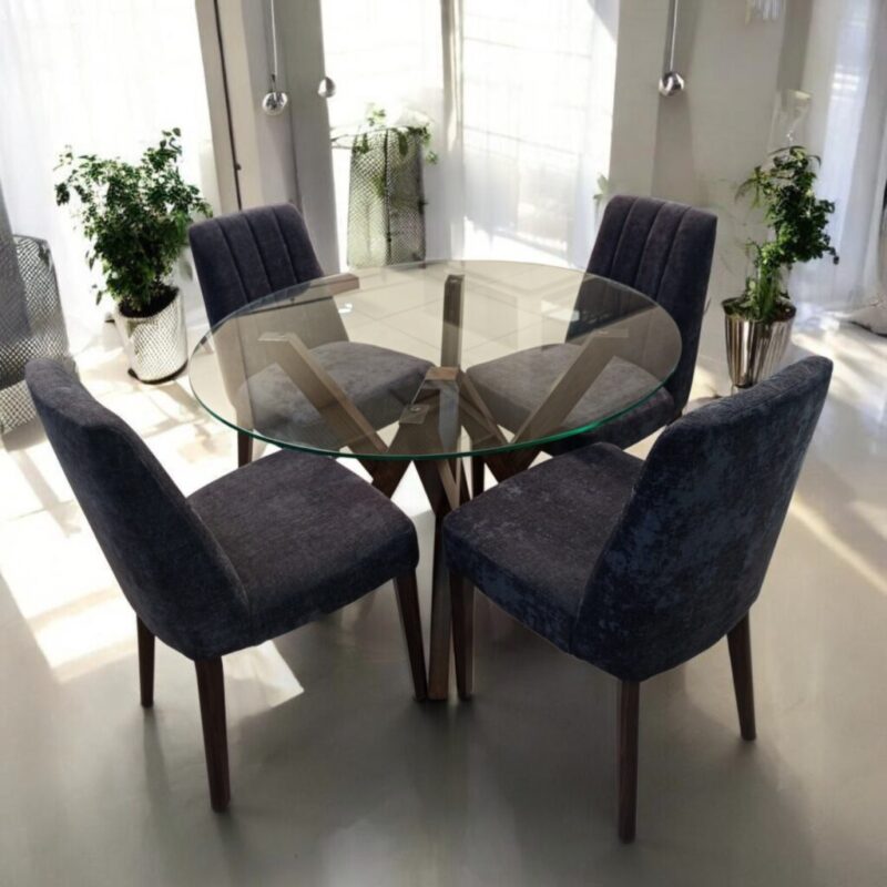 ANTECOMEDOR AUDI NOGAL CLARO (CRISTAL) 4 SILLAS LUXY TZALAM NOGAL