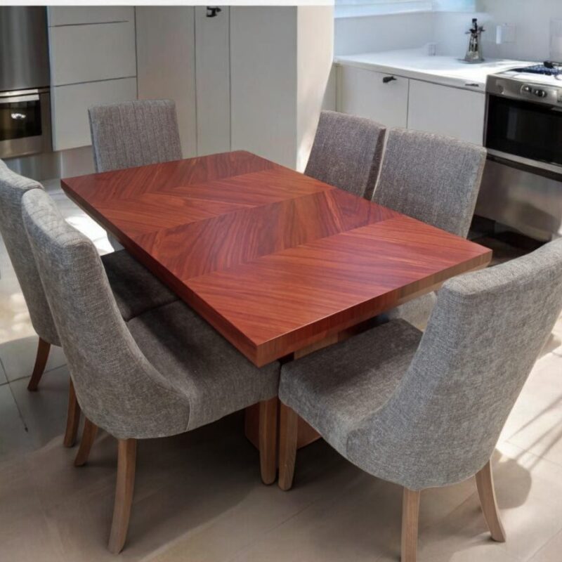 ANTECOMEDOR ANGELOS CON 6 SILLAS SIRIUS NOGAL CLARO TELA GINEBRA OXFORD