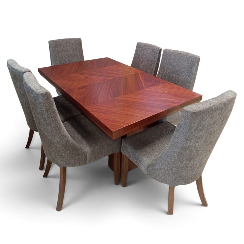 ANTECOMEDOR ANGELOS CON 6 SILLAS SIRIUS NOGAL CLARO TELA GINEBRA OXFORD - Image 2