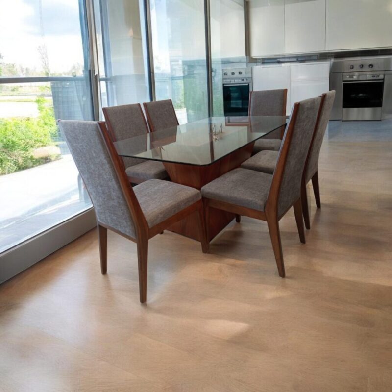 ANTECOMEDOR SIMONE CON 6 SILLAS ALVAR TZALAM TELA CIRCONIA OXFORD