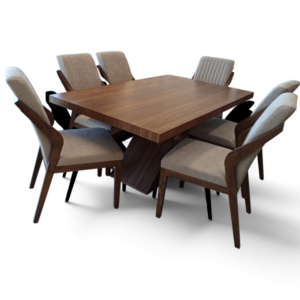 ANTECOMEDOR SIRIUS CON 6 SILLAS JOY NOGAL CLARO TELA CIRCONIA BEIGE - Image 2