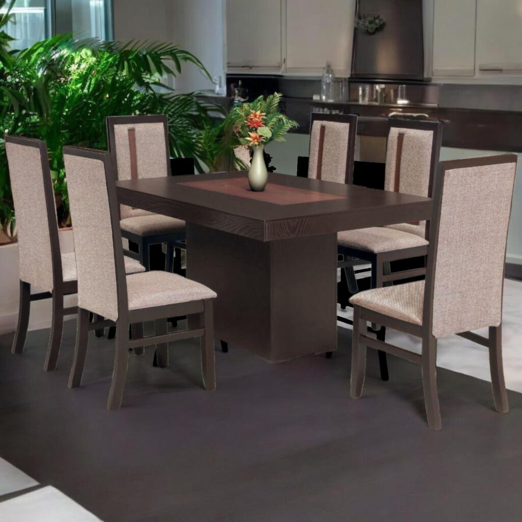 ANTECOMEDOR LUCIANA 6 SILLAS NOGAL CON CHAPA TABACO
